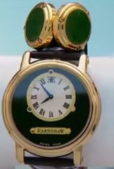 Thomas Earnshaw Stainless Steel Green Sandstone Inlay Leather Strap Watch and Cufflinks Set